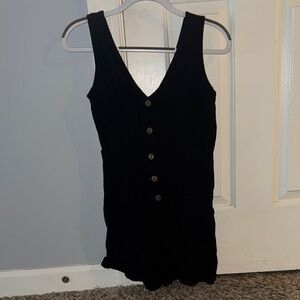 Black Sleeveless Button-Down Romper